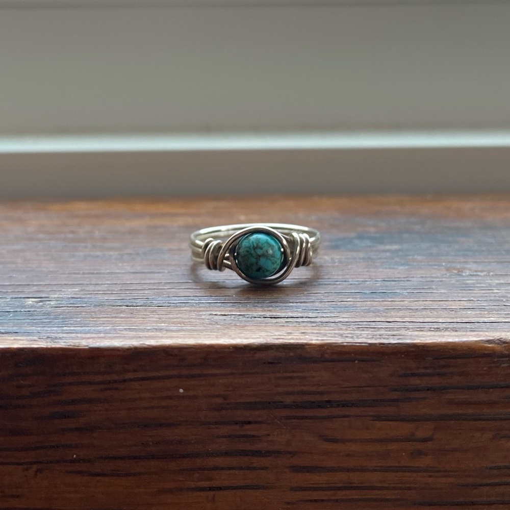 Sterling Silver Turquoise Wire Wrapped Ring (Size 5.5)